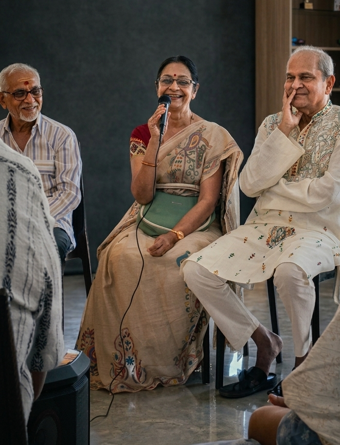 Seniors enjoying activities at Ekta Hub community centre